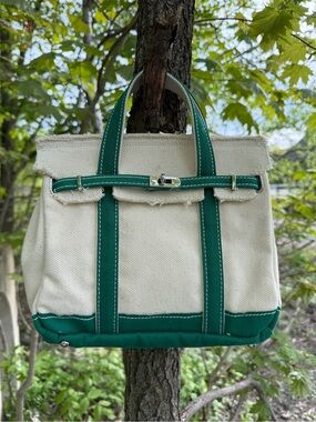 Mini Boatkin viral canvas bag cream and emerald green
